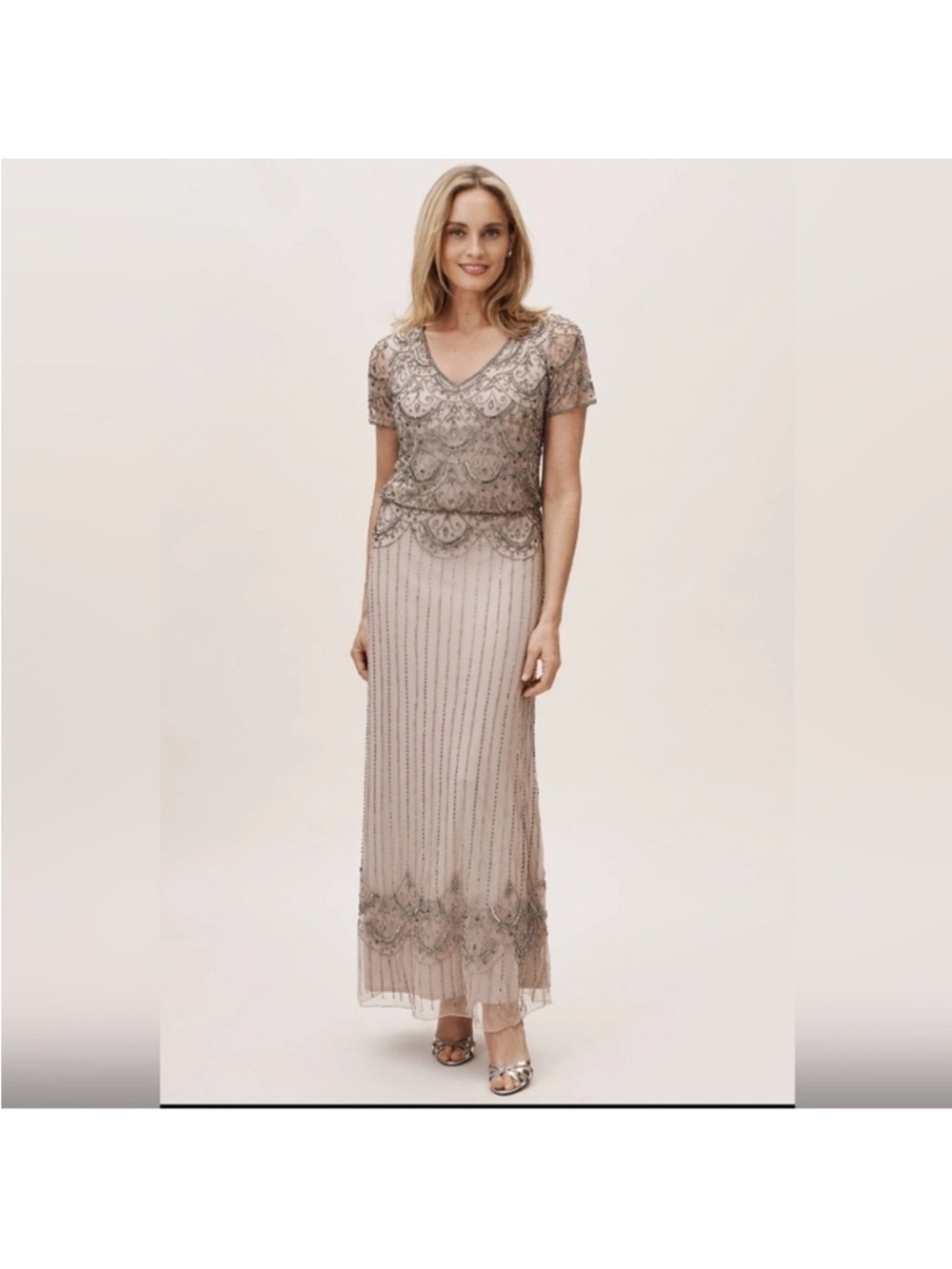 BHLDN Mauve Beaded Maxi Dress